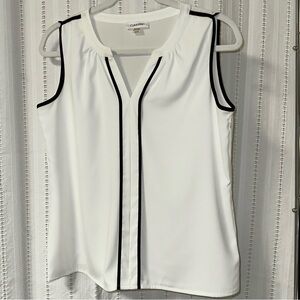 Calvin Klein Women's White Blouse with Black Trim, cool crisp white!